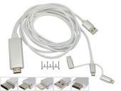 Адаптер HDTV HDMI-micro USB 5pin штекер + Type C + Lightning 1.8м + USB A штекер 1м