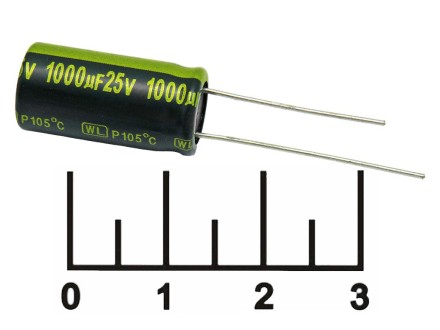 Конденсатор электролитический ECAP 1000мкФ 25В 1000/25V 1021 105C (WL)
