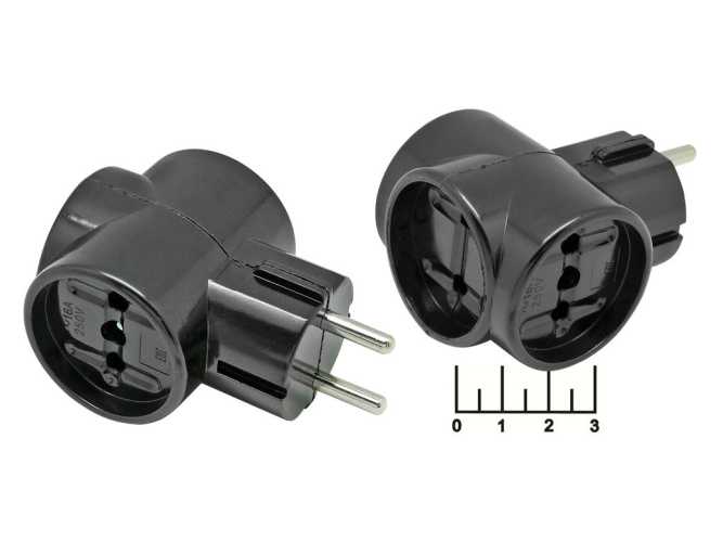 Тройник электрический /3 без земли 16A Smartbuy черный карболитовый