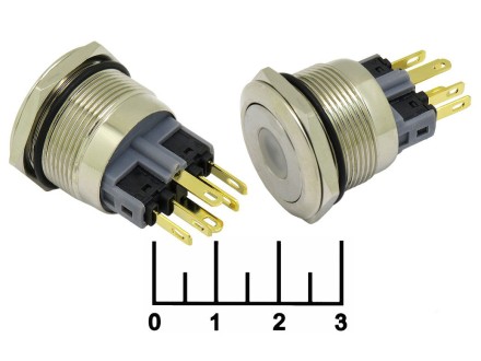 Кнопка IPBS-R/R GQ22-11D/Y без фиксации антивандальная желтая металл 12V (22мм) (точка) 6 контактов