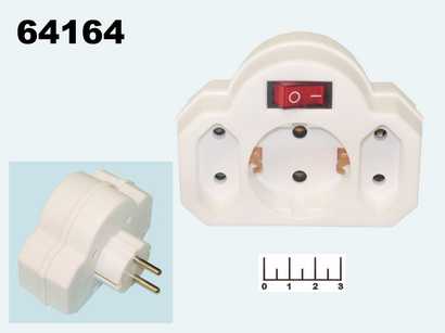 Тройник электрический /3 2 гнезда без земли + 1 гнездо с землей с выключателем SA 1/3-ZDV Volsten