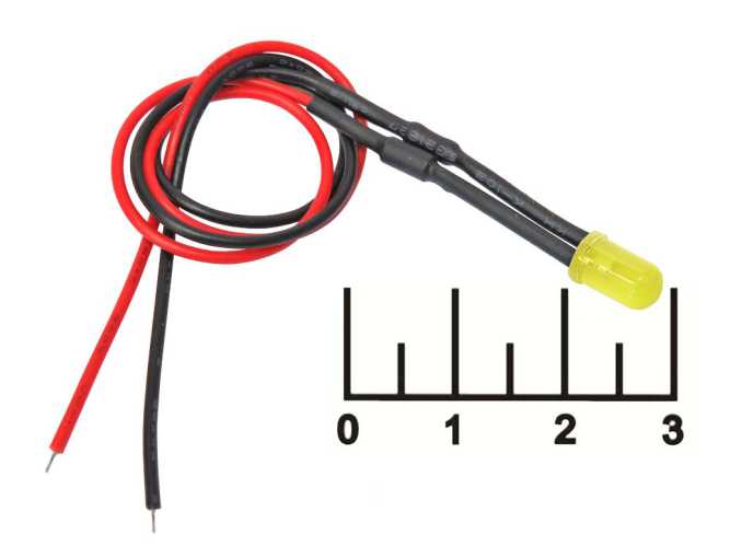 Светодиод LED 5мм желтый 220V на проводе 22см