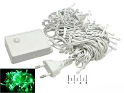 Гирлянда 100 светодиодов зеленая 10м с контроллером (белая нить) для улиц