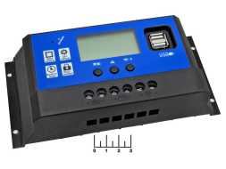 Контроллер для солнечной батареи 60A/12-24VDC PWM + 2USB W88-F