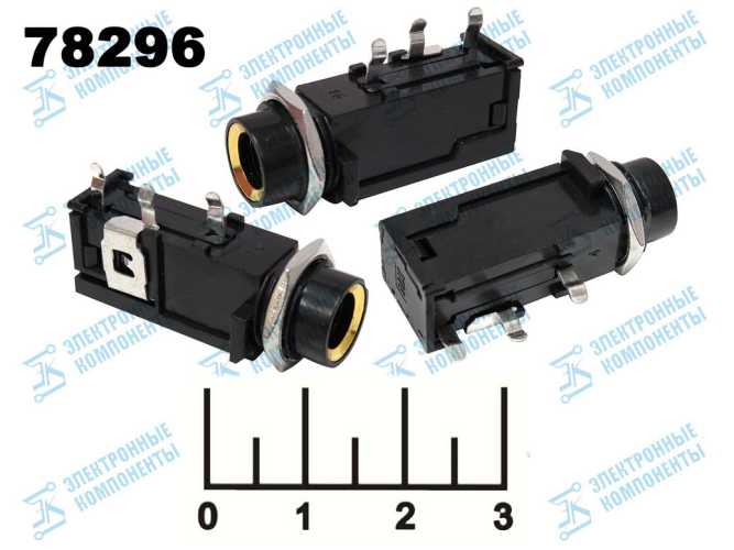 Разъем AUD 6.3 гнездо моно gold на плату с выключателем