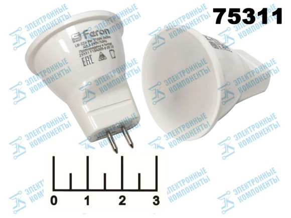 Лампа светодиодная 220V 3W MR11 GU5.3 2700K белый теплый 35мм LED 6 Feron LB-271 (260lm) (25551)