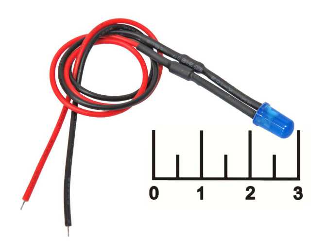 Светодиод LED 5мм синий 220V на проводе 22см