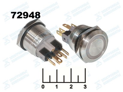 Кнопка IPBS-R/R GQ22-11E/B без фиксации антивандальная синяя металл 12V (22мм) (круг) 6 контактов