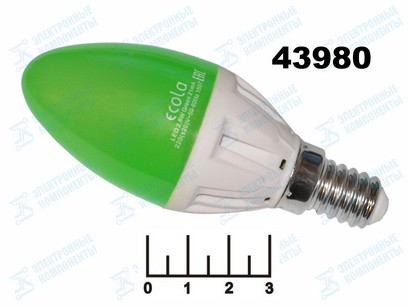Лампа светодиодная 220V 2.6W E14 зеленая свеча Ecola (37*103) C4TG26ELB