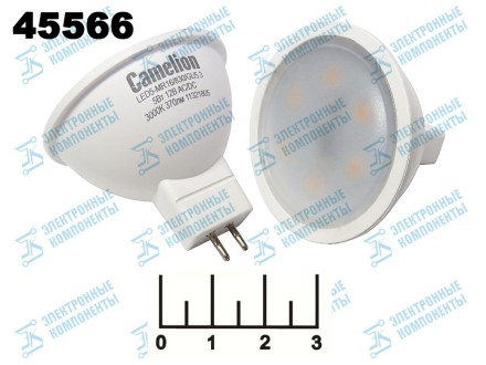 Лампа светодиодная 12V 5W MR16 GU5.3 3000K белый теплый матовая 7LED Camelion (50*51) 370lm
