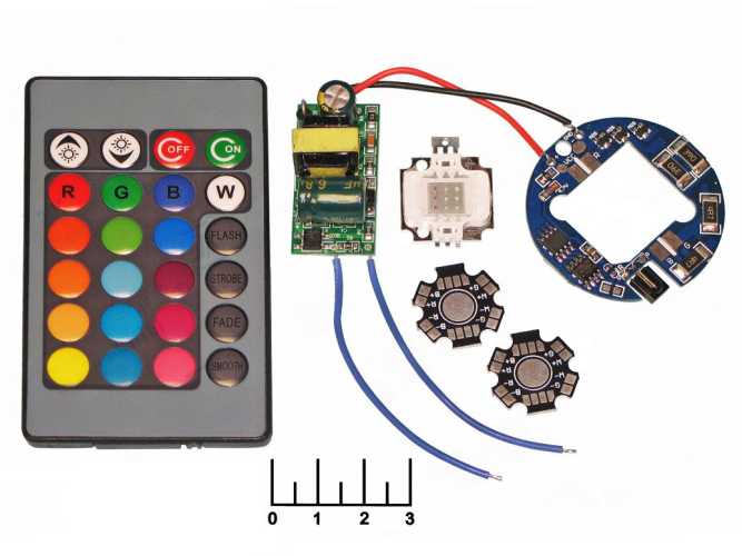 Светодиод LED 10W RGB с платой контроллера + драйвер + пульт ДУ