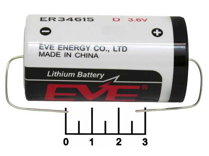 Литиевый элемент R20 3.6V ER34615/P с выводами Eve