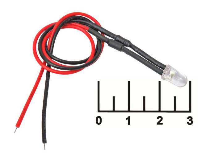 Светодиод LED 5мм белый 220V на проводе 22см