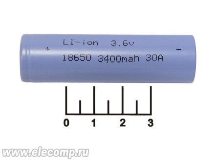 Аккумулятор 3.6V 3.4A 18650 Li-ion (010198M) (-)