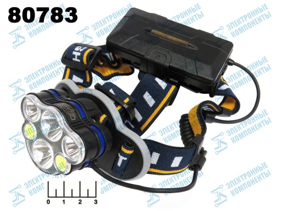 Фонарь налобный 2*18650 4+2+1 светодиодов аккумуляторный H-T591-T6 zoom (з/у micro USB)