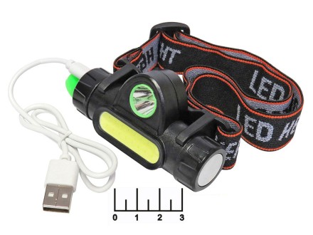 Фонарь налобный 1+1 светодиод COB аккумуляторный + магнит HT-669 2 режима (з/у micro USB)