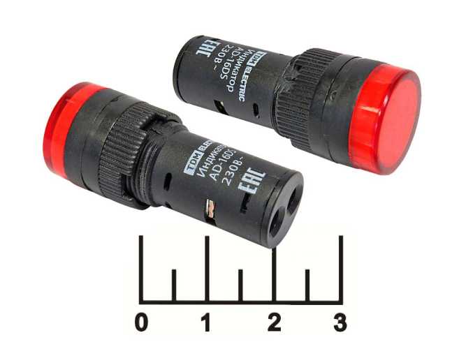 Лампа 220V в плафоне LED красная AD-16DS (0702-0056)