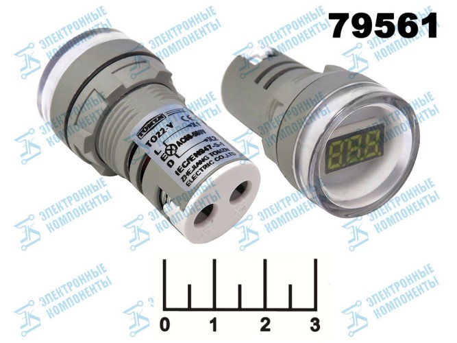 Вольтметр 60-500VAC TO22-V белый 22мм (28мм)