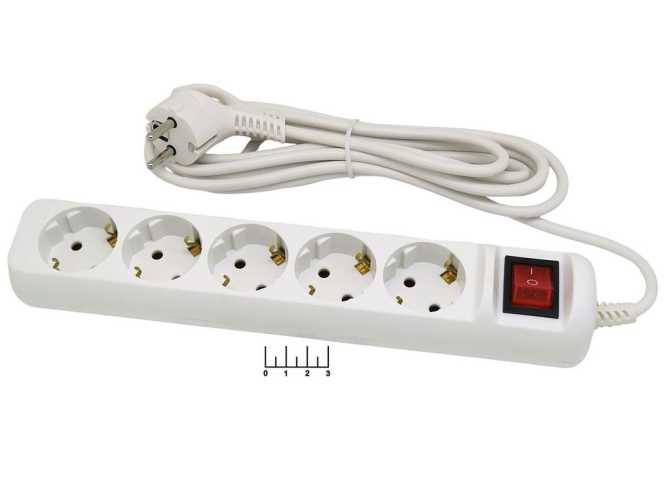 Удлинитель электрический 5/3м с землей с выключателем Эра (max-10A)