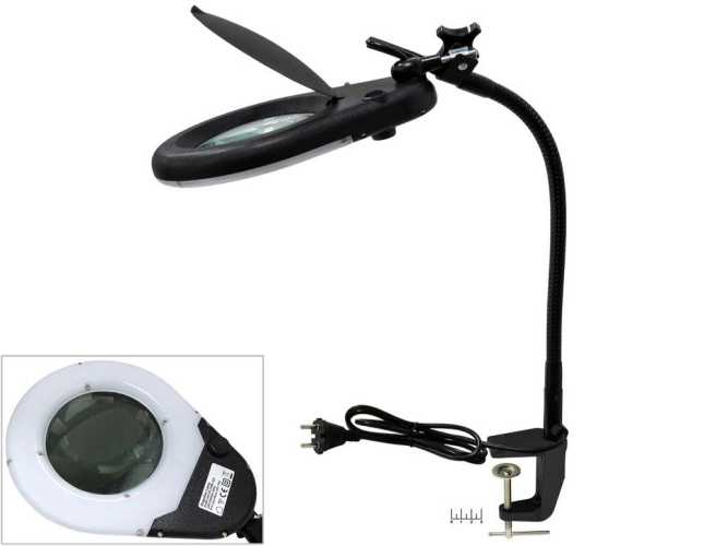 Лупа настольная с подсветкой 5* 120мм ZD-129B со струбциной