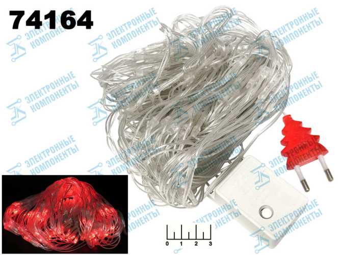 Гирлянда 144 светодиода сетка красная 1.6*1.6м с контроллером (прозрачная нить)