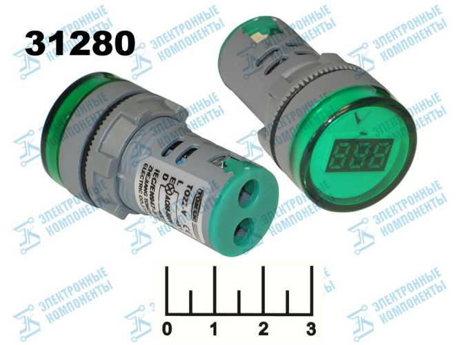 Вольтметр 60-500VAC TO22-V зеленый 22м (28мм)