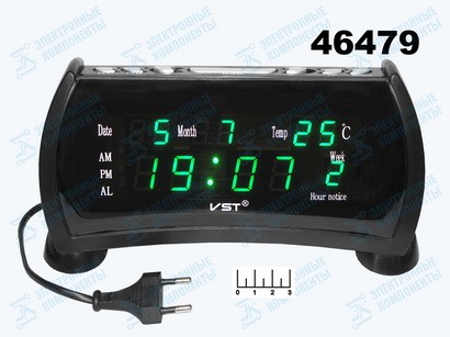 Часы цифровые + термометр VST-761IWX с радиоприемником зеленые