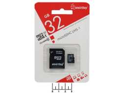Карта памяти micro SD 32Gb + адаптер SD Smartbuy class10 (SDHC) UHS-1 (SB32GBSDCL10-01)