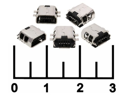 Разъем питания mini USB 5pin гнездо 4 крепежа №3 (S0755) (USB-5SA)