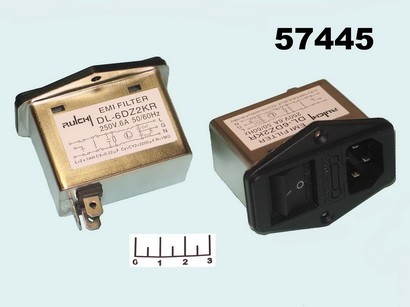 Разъем питания 3pin штекер C14 фильтр с выключателем 250/6A (DL-6DZ2KR)