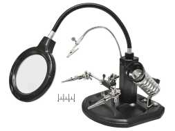 Лупа-подставка паяльная с захватом 85мм 16LED 2.5*/4* 2*AA/USB TE-802