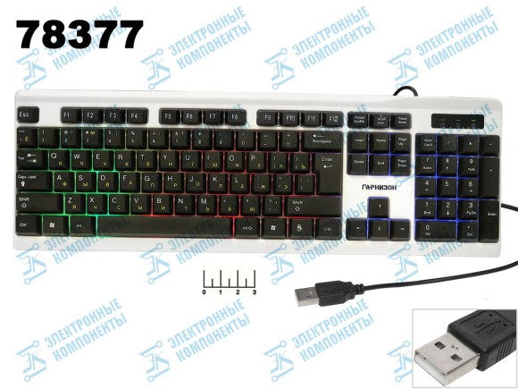 Клавиатура компьютерная USB проводная Гарнизон GK-110L с подсветкой
