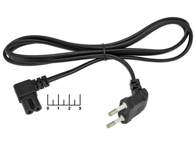 Шнур сетевой 2pin C7 восьмерка 1.5м (2*0.75) угол (вилка угловая) черный Dayton/Орбита (5-0002A)