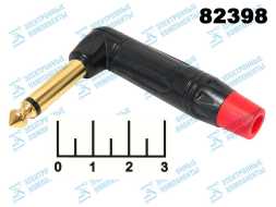 Разъем AUD 6.3 штекер моно угол металл gold красный