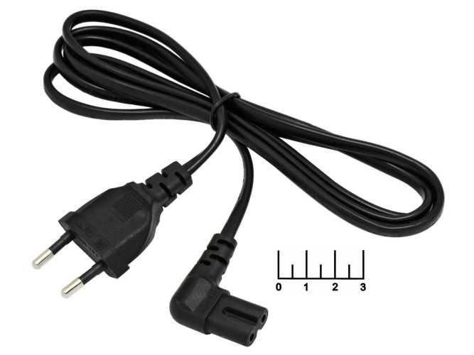 Шнур сетевой 2pin C7 восьмерка 1.5м (2*0.75) угол (вилка прямая) черный Dayton/Орбита (5-0002)