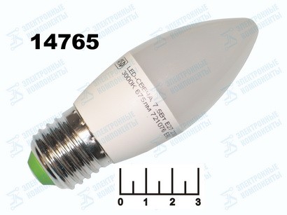 Лампа светодиодная 220V 7.5W E27 3000K белый теплый свеча матовая (37*104) ASD