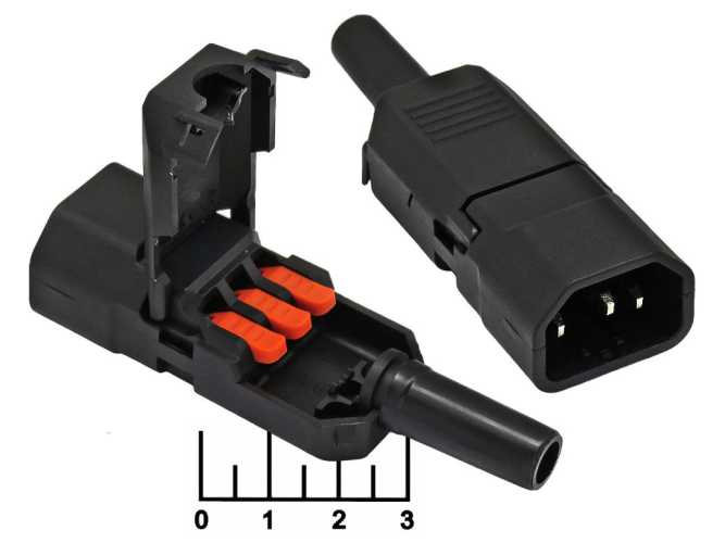 Разъем питания 3pin штекер C14 на кабель + клеммник (AC-049)