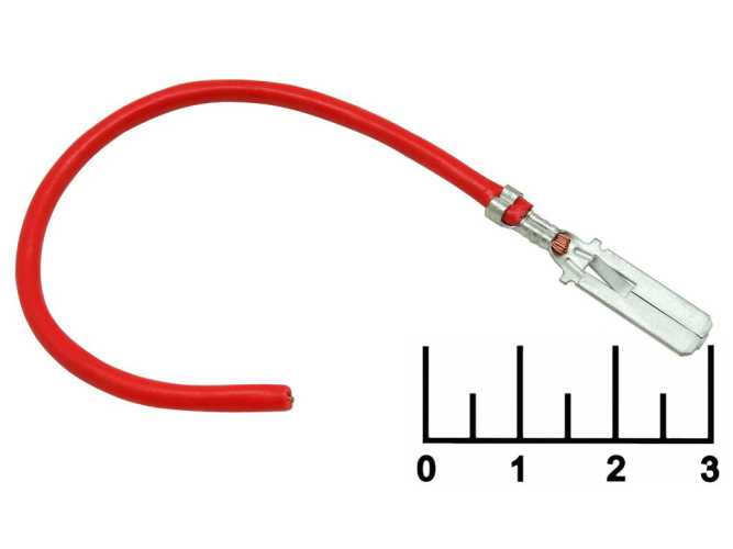 Клемма ножевая штекер 6.3мм на проводе 1*1.5мм 13см красная с замком (7728/8004СБ)