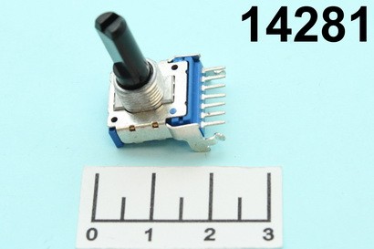 Резистор переменный 2*100 кОм B F-14KV-1 (6мм лыска) (7pin) (+87)