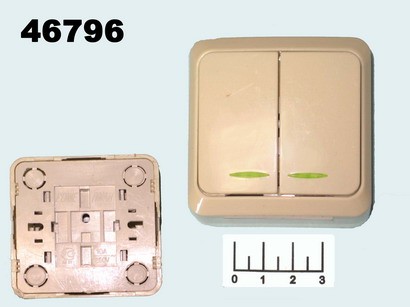 Выключатель 2-клавишный накладной Powerman кремовый c индикацией (7123)