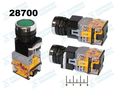 Кнопка 220/10 LA38-11DT зеленая с фиксацией (LA38-11DZS) (подсветка 220V)