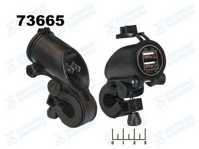 Зарядное устройство 2USB 5V 3.1A крепление на руль с подсветкой красный №21