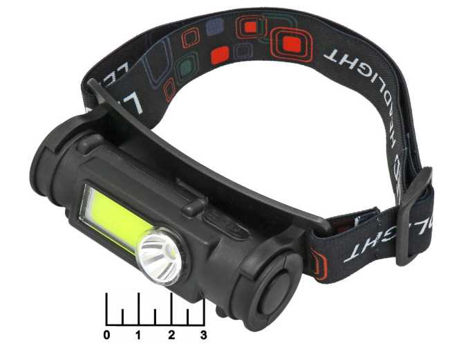 Фонарь налобный 1+1 светодиод COB аккумуляторный YT-1775 2 режима (з/у micro USB) zoom