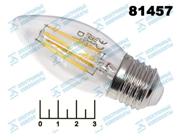 Лампа светодиодная 220V 6W E27 2700K белый теплый свеча прозрачная нитевидная Ecola N7QW60ELC