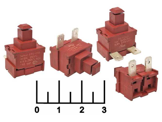 Кнопка 250/12 250V 12A с фиксацией 2 контакта для пылесоса угловая (S1638)