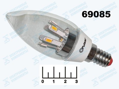 Лампа светодиодная 220V 3.5W E14 3000K белый теплый свеча прозрачная Pulsar (37*101)