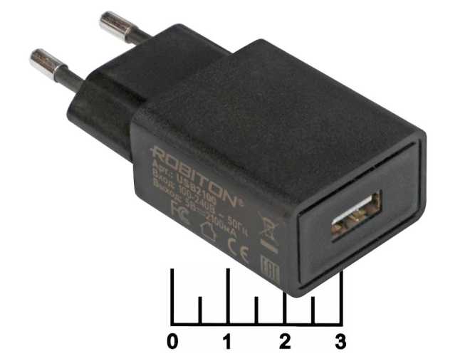 Сетевое зарядное устройство USB 5V 2.1A Robiton USB2100 (черное)