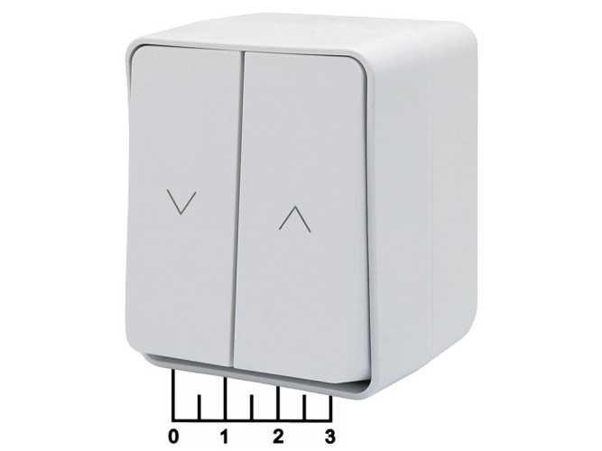 Выключатель 2-клавишный без фиксации Atlas белый для управления жалюзи накладной