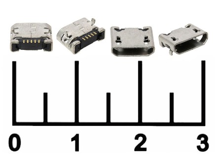 Разъем питания micro USB 5pin гнездо (ж) 2 крепежа №10 (S0709)