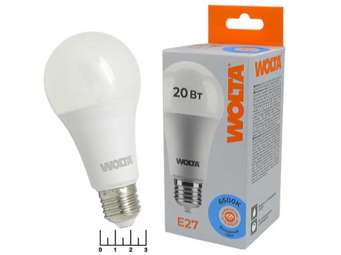 Лампа светодиодная 220V 20W E27 6500K белый холодный A65 Wolta (65*135) (1650lm)